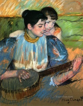  hijo Obras - La lección del banjo madres hijos Mary Cassatt